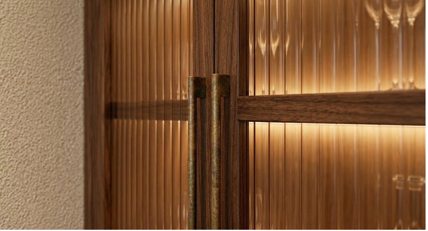 Walnut frame with bronze tinted reeded glass